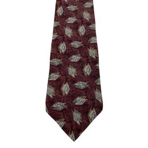 L'HOMME Burgundy & Gray Geometric Diamond 100% Italian Silk Mens Tie Necktie
